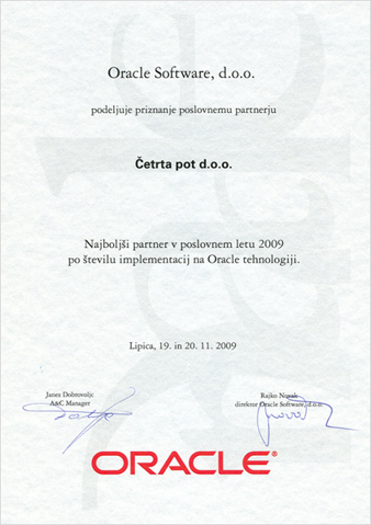 Novice - ORACLE podelil Četrti poti priznanje za uspešno delo